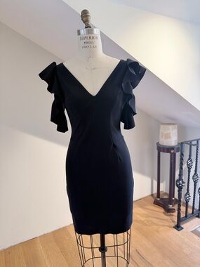 Chiara Boni Black Ruffle Sleeve Mini Dress